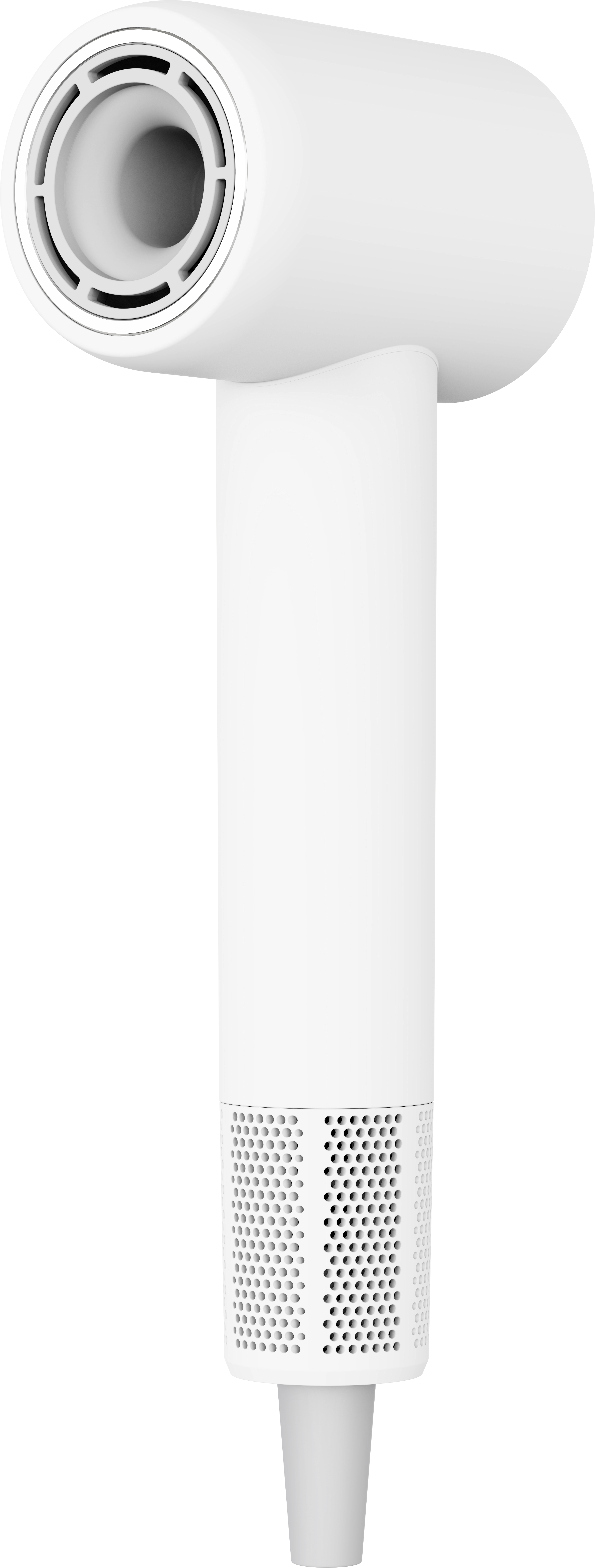 White hair dryer on a white background