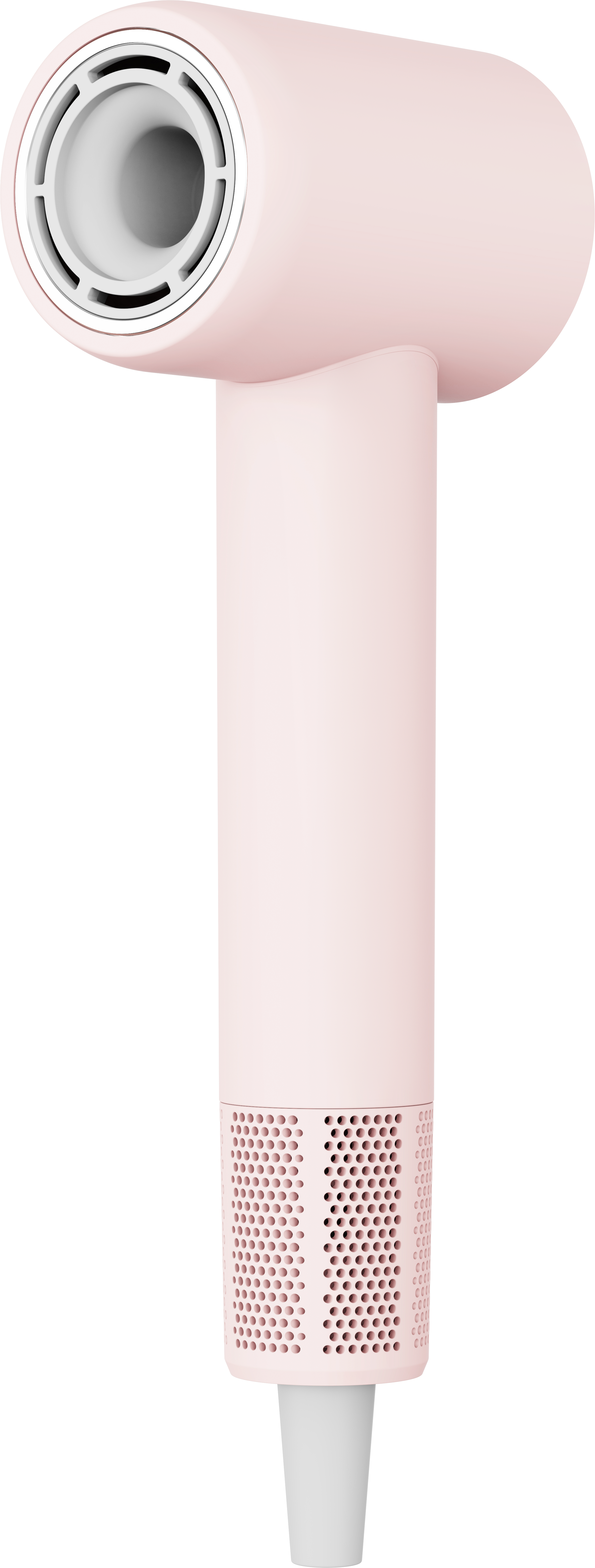 Pink hair dryer on a white background